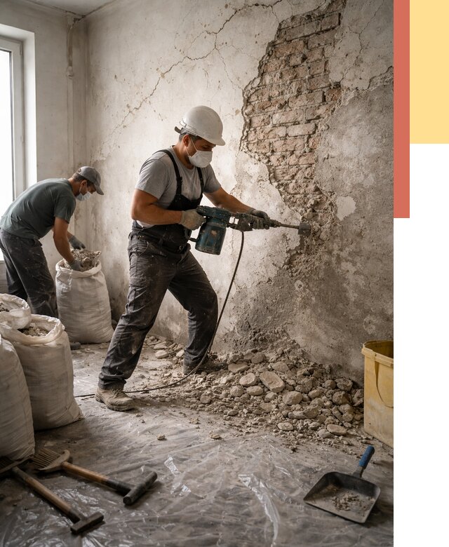 Демонтаж штукатурки со стен в Пушкине от 7788 руб/м² — быстро и недорого | ОТДЕЛОЧНИК-Пшн