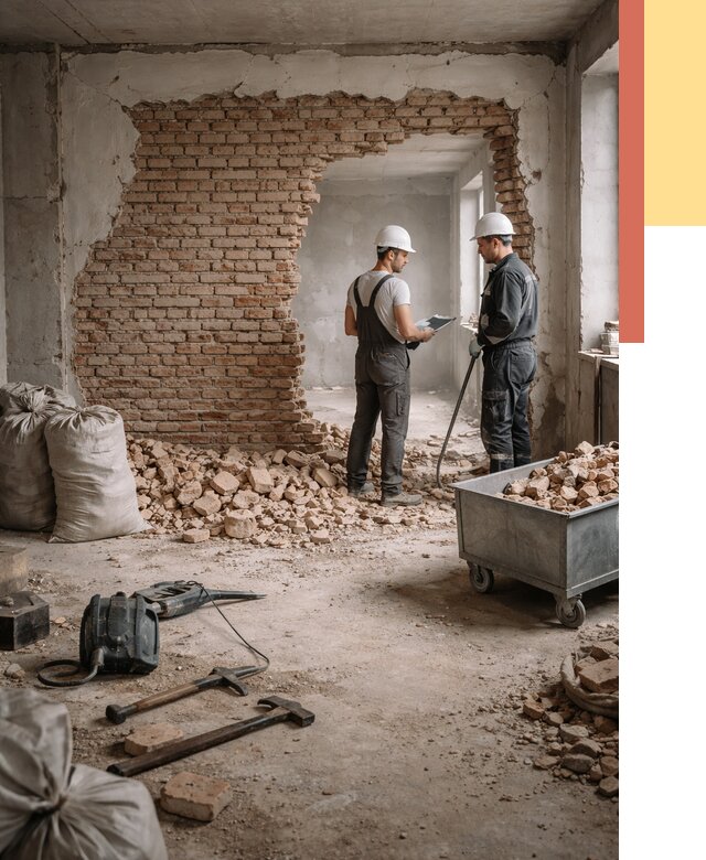 Демонтаж кирпичных стен в Пушкине от 4543 руб. — быстро, недорого, под ключ | ОТДЕЛОЧНИК-Пшн