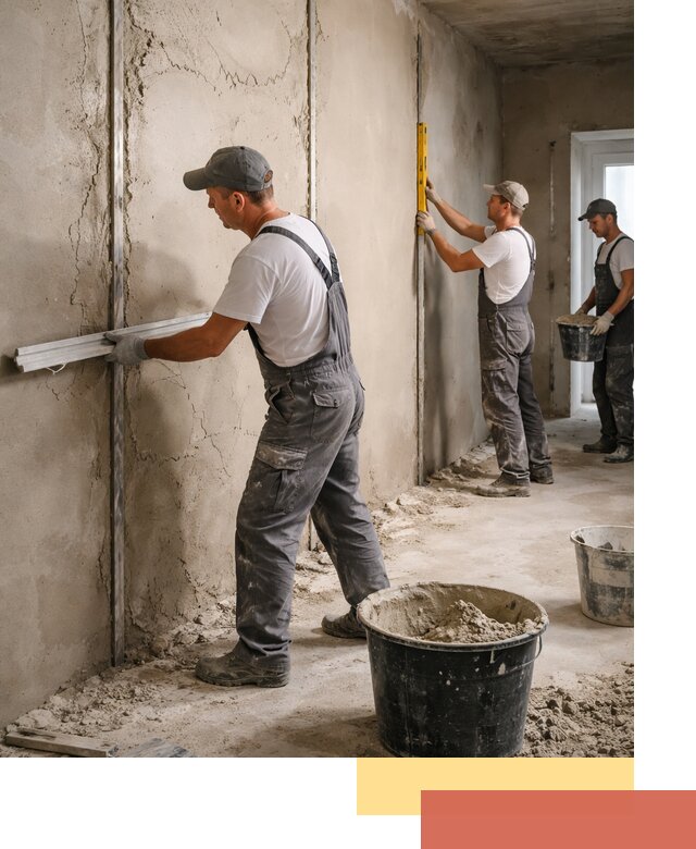 Штукатурка стен по маякам в Пушкине — точная и ровная поверхность