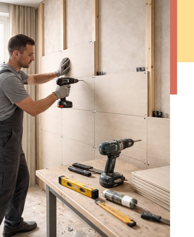 Монтаж МДФ панелей на стены в Пушкине от 1352 руб. под ключ | ОТДЕЛОЧНИК-Пшн