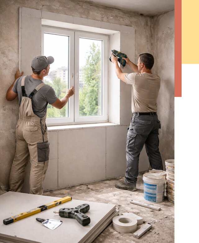 Монтаж откосов из гипсокартона в Пушкине от 4868 руб. под ключ | ОТДЕЛОЧНИК-Пшн