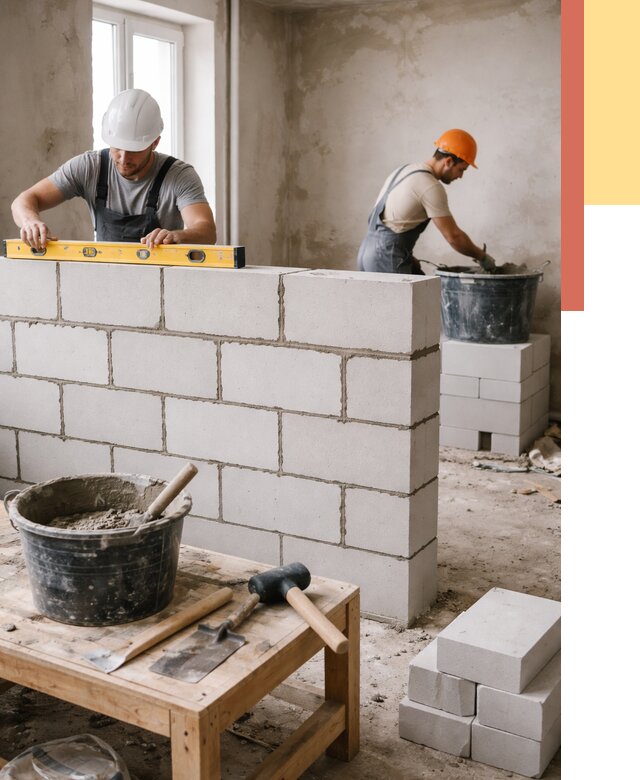 Кладка перегородок из газобетона в Пушкине от 3461 руб. под ключ | ОТДЕЛОЧНИК-Пшн