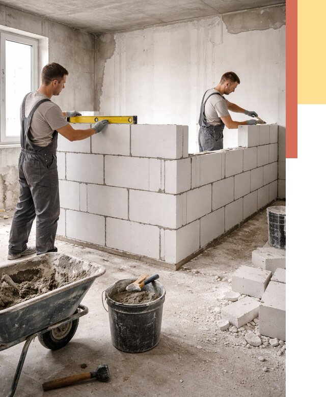 Кладка перегородок из ПГП в Пушкине от 2704 руб./м2 — монтаж и возведение под ключ | ОТДЕЛОЧНИК-Пшн