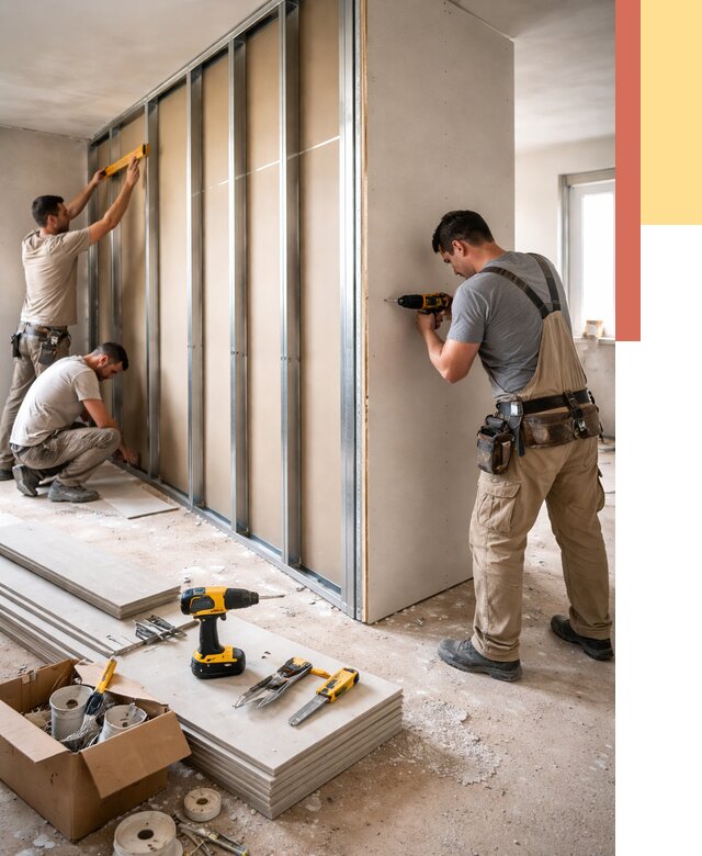 Монтаж однослойной перегородки из гипсокартона в Пушкине от 703 руб. | ОТДЕЛОЧНИК-Пшн