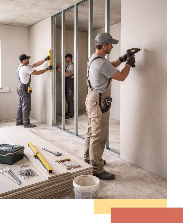 Однослойная перегородка из гипсокартона в Пушкине под ключ, монтаж и отделка