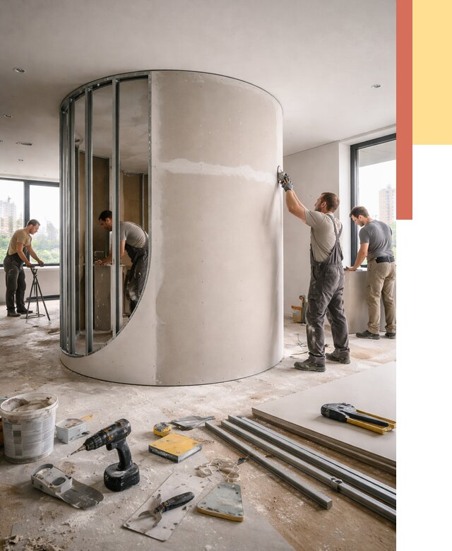 Радиусная перегородка из гипсокартона в Пушкине от 3137 руб. под ключ | ОТДЕЛОЧНИК-Пшн