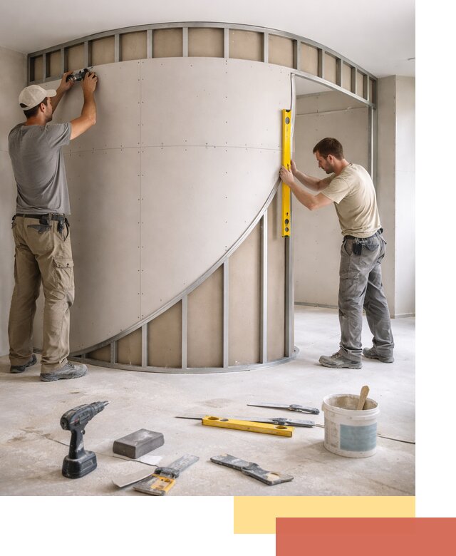 Радиусная перегородка из гипсокартона в Пушкине под ключ