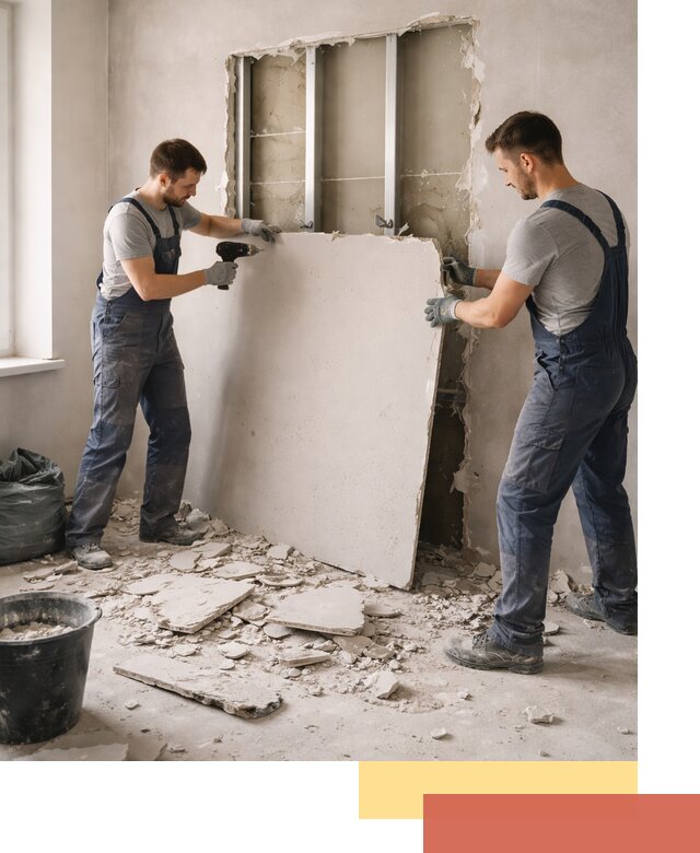 Демонтаж перегородки из гипсокартона в Пушкине быстрый и аккуратный