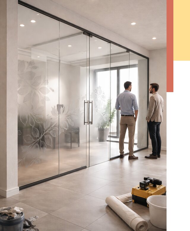 Стеклянные перегородки с рисунком в Пушкине от 13521 руб. монтаж и нанесение | ОТДЕЛОЧНИК-Пшн