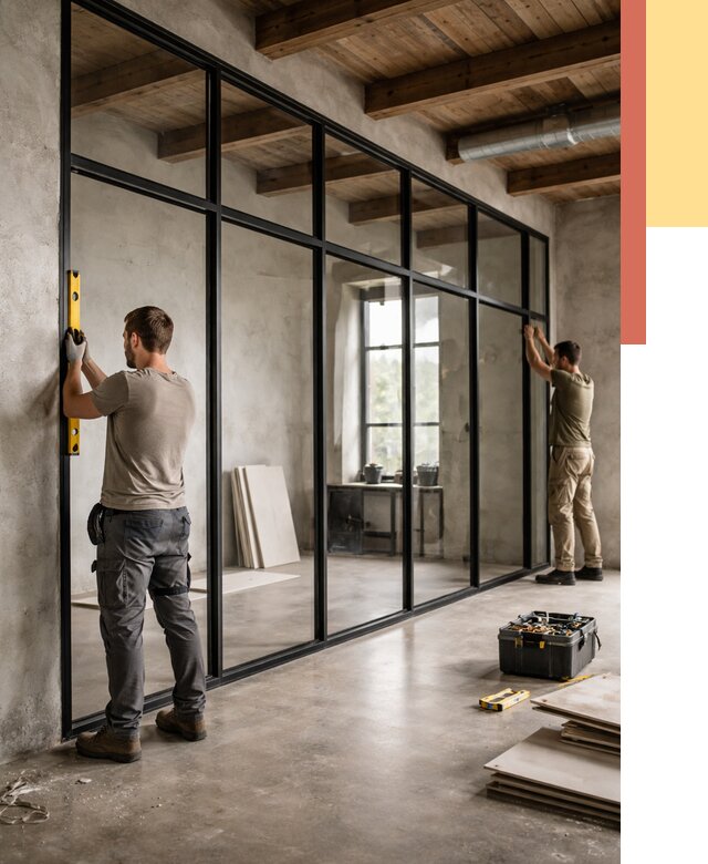 Стеклянные перегородки лофт в Пушкине от 11358 руб. под ключ | ОТДЕЛОЧНИК-Пшн