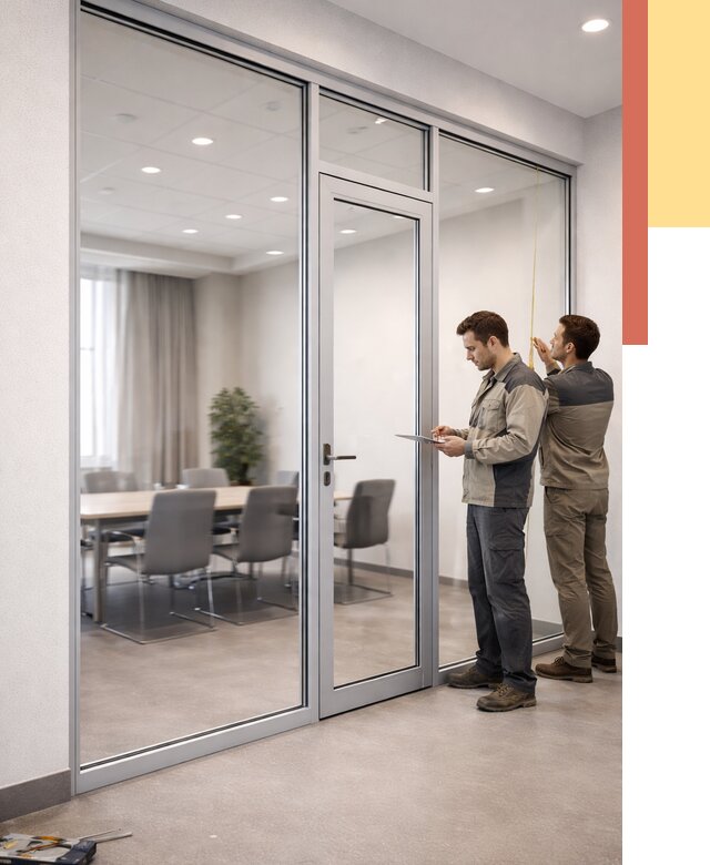 Установка и монтаж алюминиевых перегородок со стеклом в Пушкине от 8870 руб. | ОТДЕЛОЧНИК-Пшн