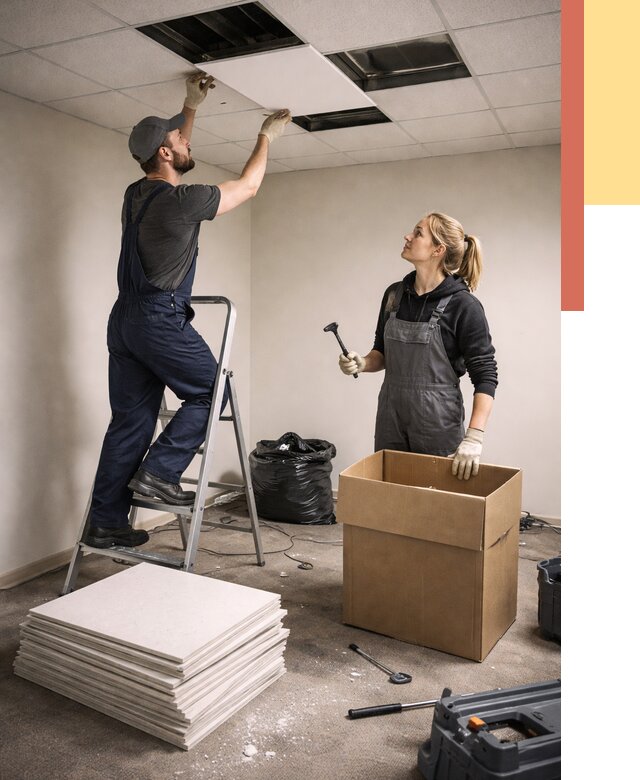 Демонтаж потолочной плитки в Пушкине от 4868 руб. быстро и недорого | ОТДЕЛОЧНИК-Пшн