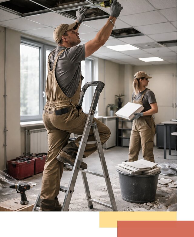 Ремонт потолка Армстронг и замена плит в Пушкине