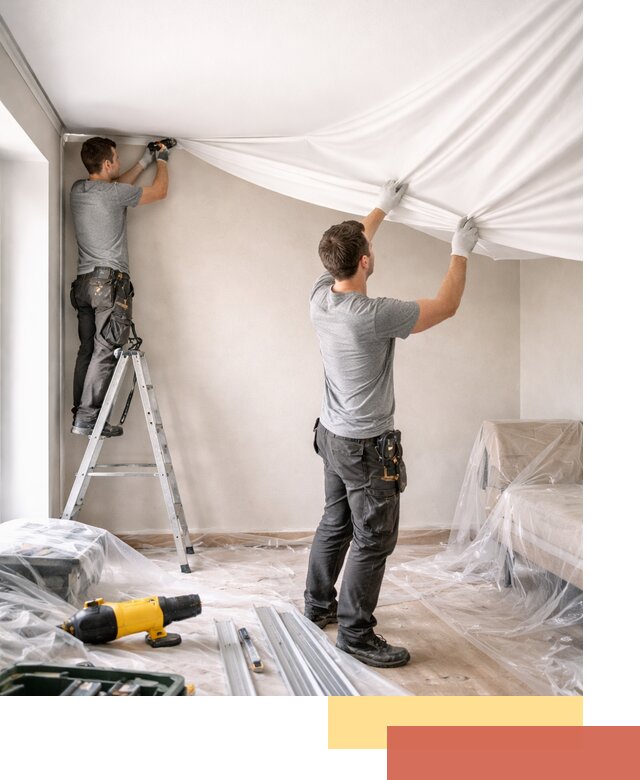 Монтаж тканевого натяжного потолка в Пушкине недорого и быстро