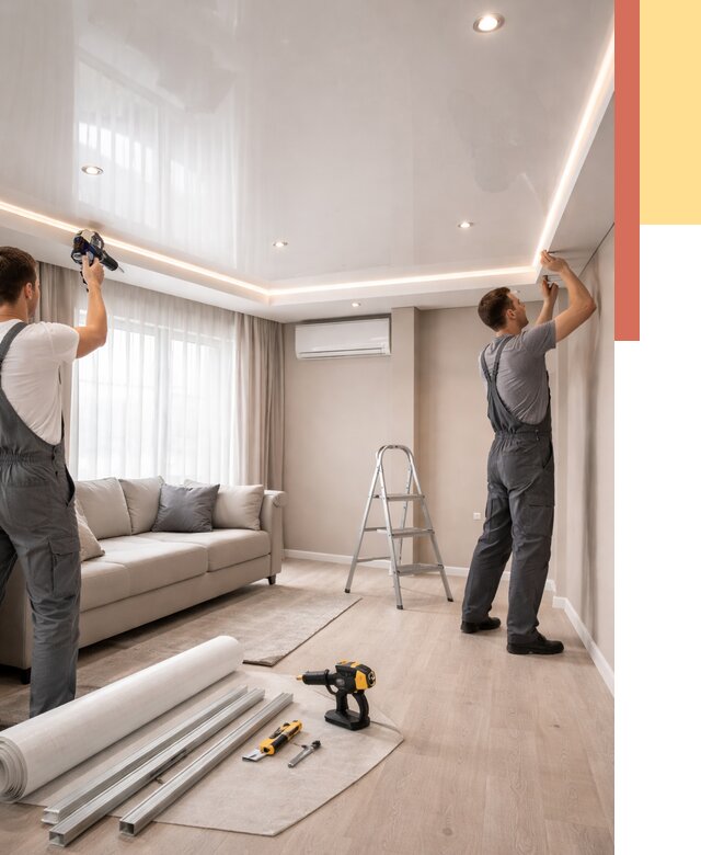 Монтаж глянцевого натяжного потолка в Пушкине от 811 руб. под ключ | ОТДЕЛОЧНИК-Пшн