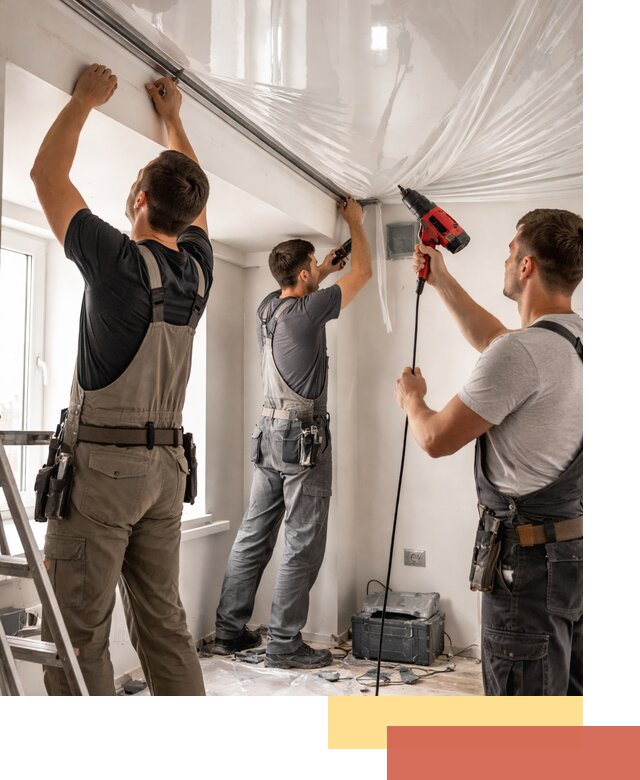 Монтаж глянцевого натяжного потолка в Пушкине быстро и качественно