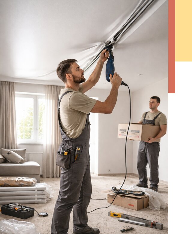 Монтаж сатинового натяжного потолка в Пушкине от 3786 руб. | Быстро, недорого — ОТДЕЛОЧНИК-Пшн