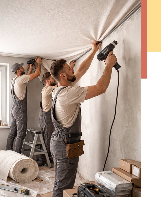 Монтаж фактурного натяжного потолка в Пушкине от 811 руб. — ОТДЕЛОЧНИК-Пшн