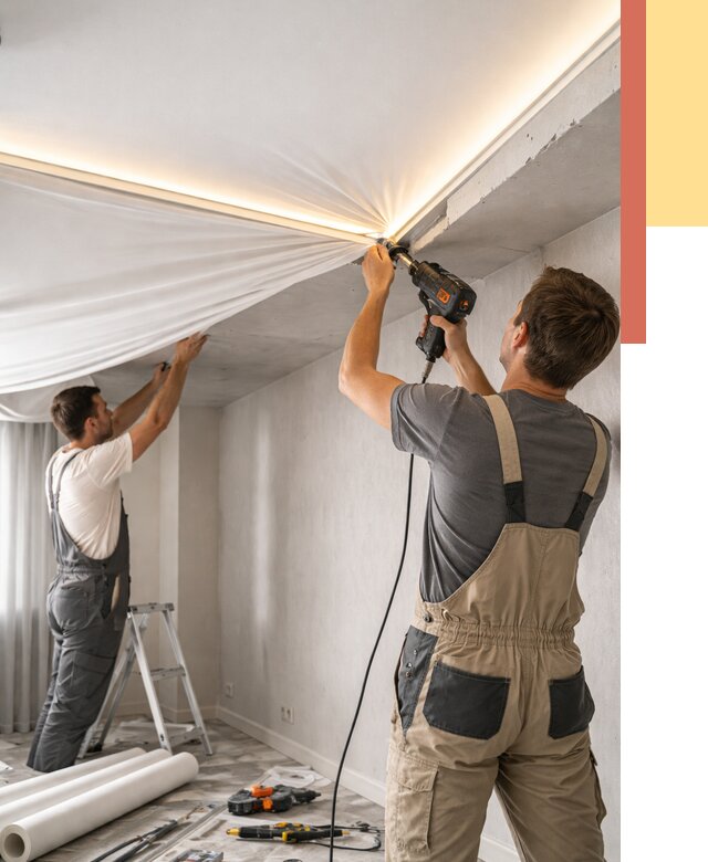 Монтаж натяжного потолка с подсветкой в Пушкине от 1028 руб. | ОТДЕЛОЧНИК-Пшн