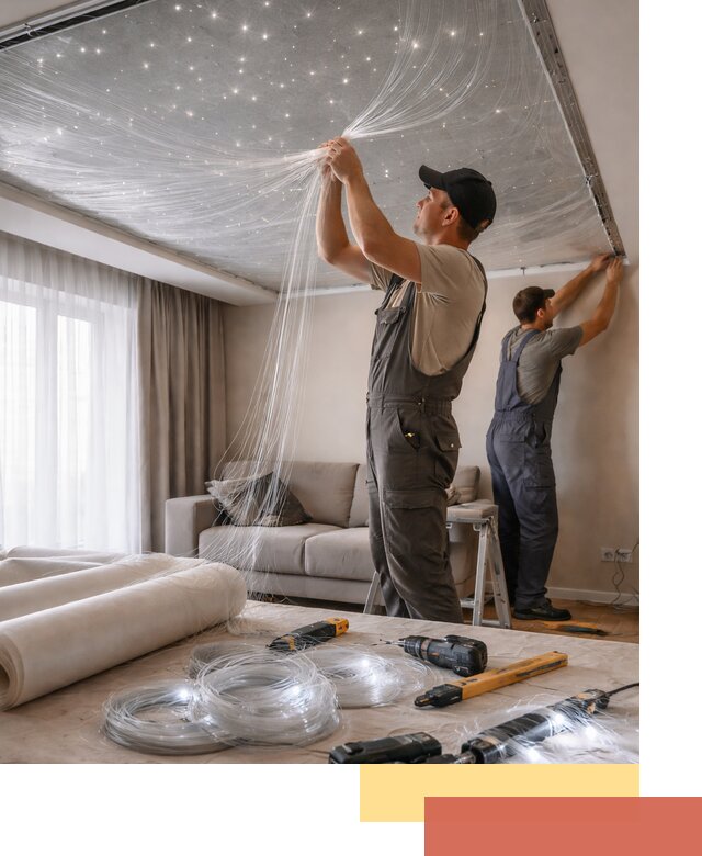 Монтаж натяжного потолка «Звездное небо» в Пушкине