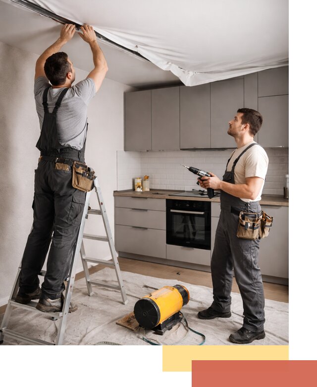 Монтаж натяжного потолка на кухне в Пушкине