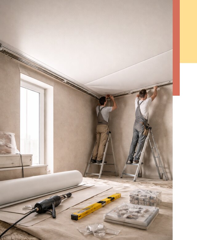 Монтаж натяжного потолка в спальне в Пушкине от 4110 руб. под ключ | ОТДЕЛОЧНИК-Пшн