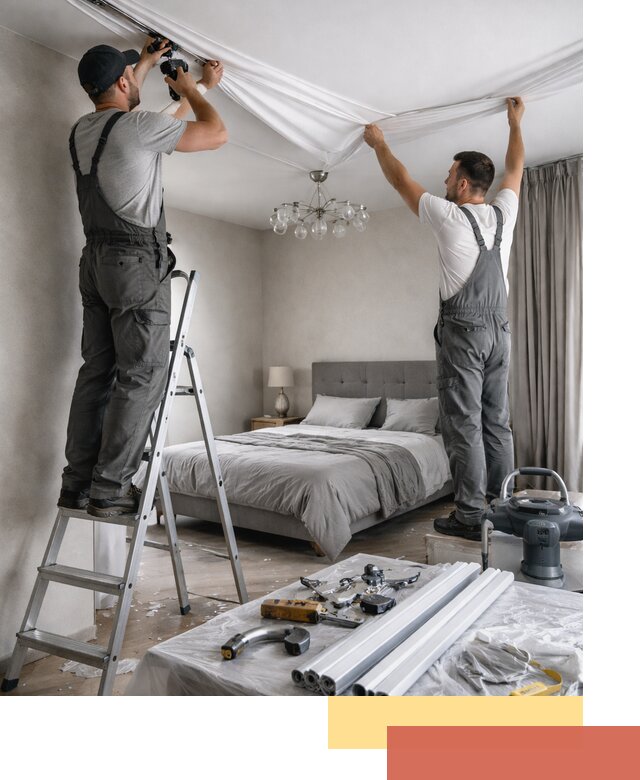 Монтаж натяжного потолка в спальне в Пушкине