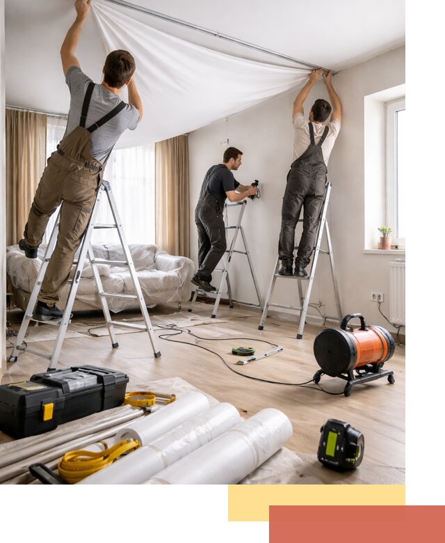 Монтаж натяжного потолка в гостиной в Пушкине