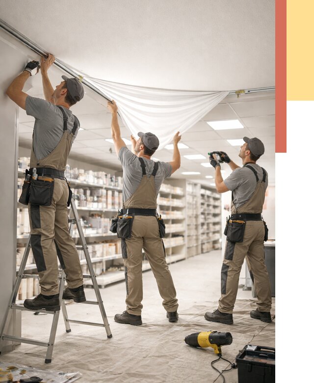 Монтаж натяжного потолка в магазине в Пушкине от 4868 руб. быстро и недорого | ОТДЕЛОЧНИК-Пшн