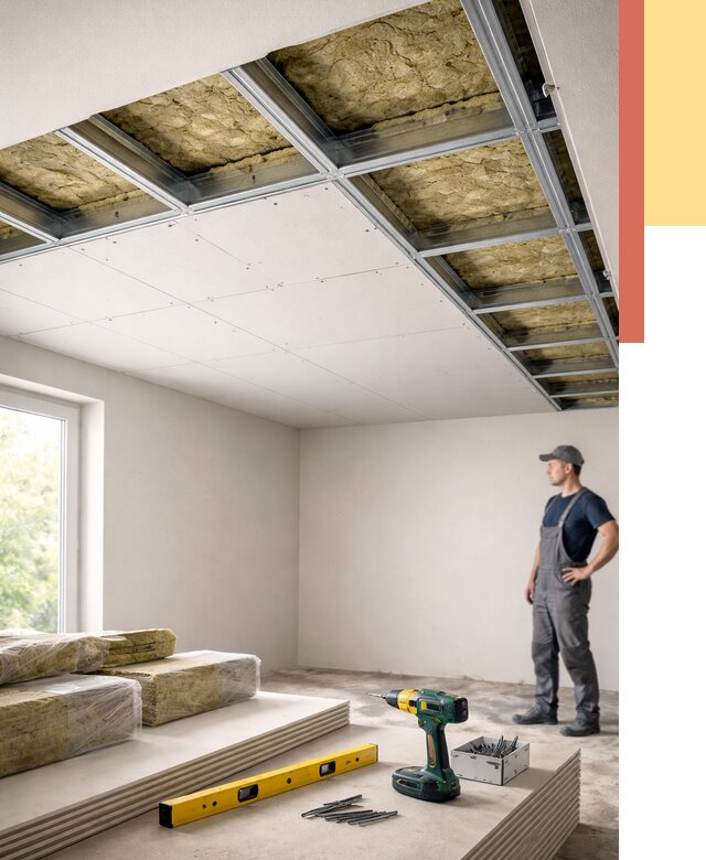 Звукоизоляция потолка ГКЛ в Пушкине от 1028 руб. — монтаж под ключ | ОТДЕЛОЧНИК-Пшн