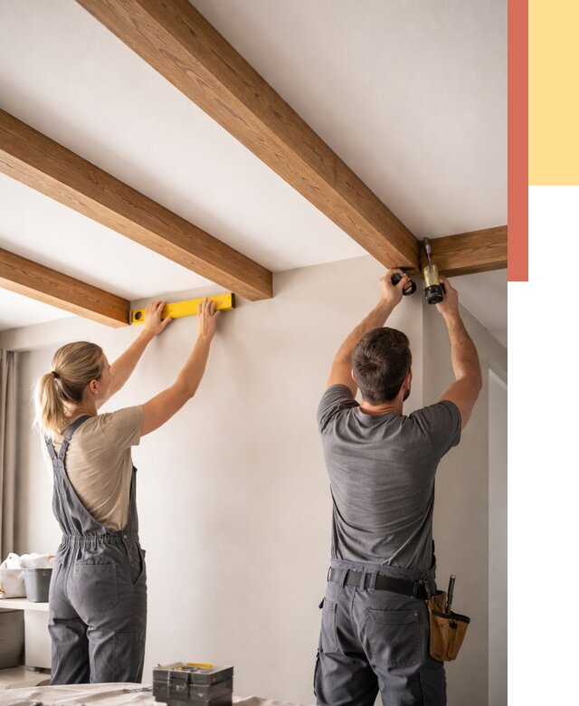 Монтаж декоративных балок на потолок в Пушкине от 4543 руб. — ОТДЕЛОЧНИК-Пшн